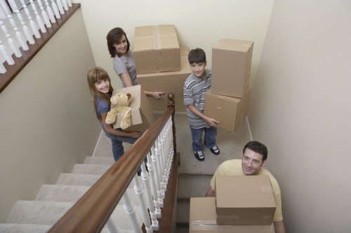 Business packing boxes and storage cartons prepared for relocation
